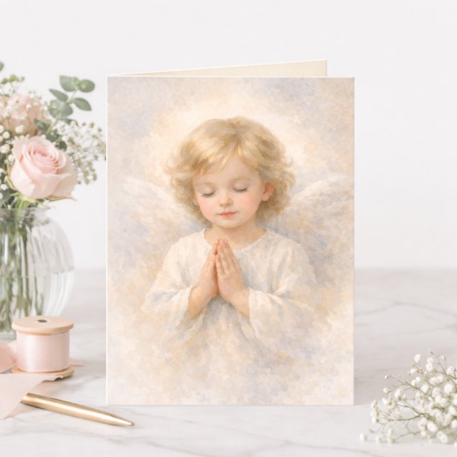 Cartão Praying Angel Child Watercolor Religious (Criador carregado)