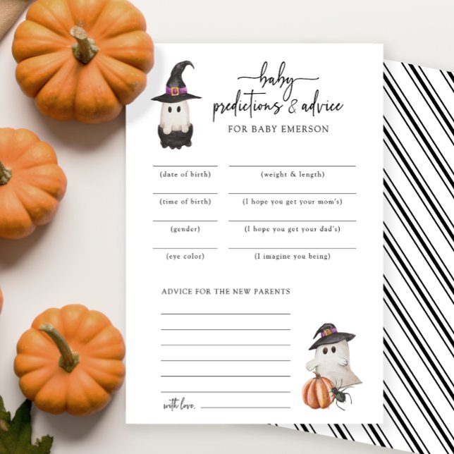 Cartão Predições para Bebês do Dia das Bruxas Negr (A Little Boo Baby Shower Invitation Baby Predictions and Advice Card Fall Autumn Halloween)