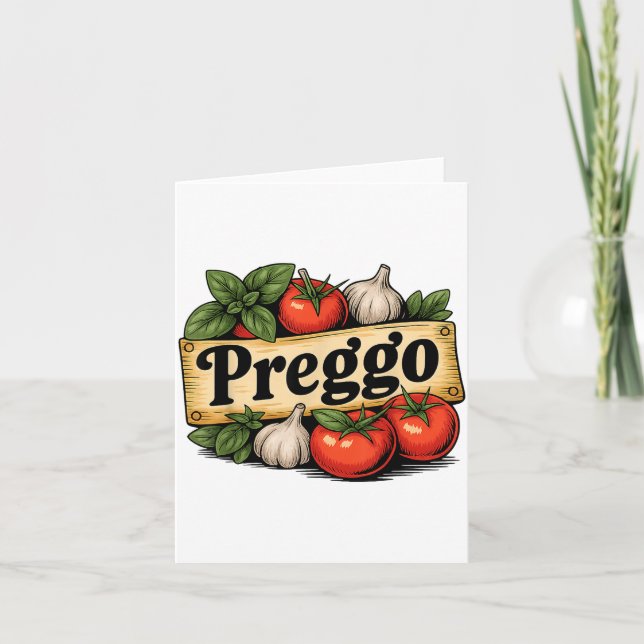 Cartão Preggo Costume Pregnancy Announcement Preggo Pasta (Frente)