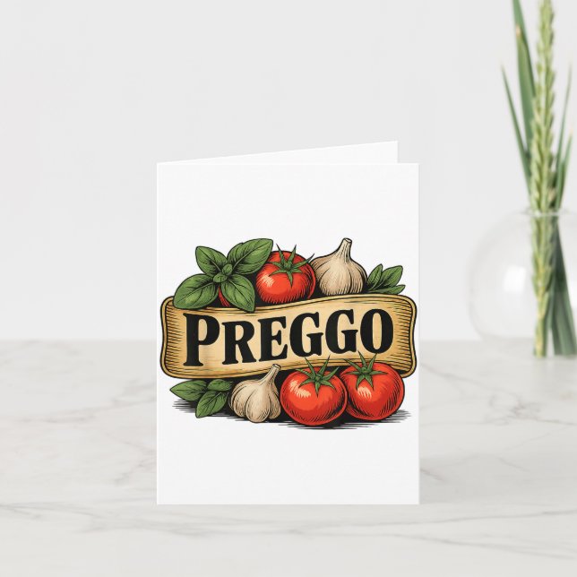 Cartão Preggo Costume Pregnancy Announcement Prego Pasta  (Frente)