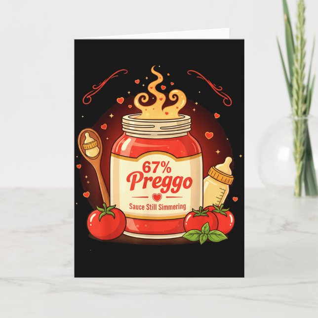 Cartão Preggo Sauce Pasta Pregnancy Announcement Funny 67 (Frente)