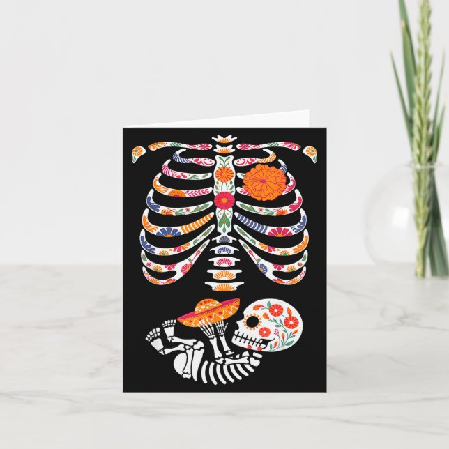 Cartão Pregnancy Skeleton Belly Day Of The Dead Dia De Lo (Frente)