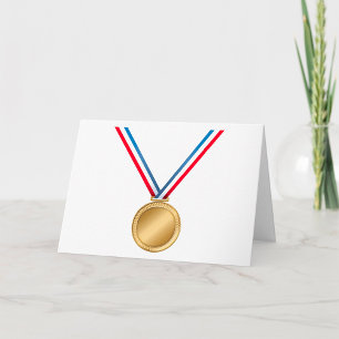 Cartão Prêmio Medalha de Ouro com Fita Azul Vermelho Bran