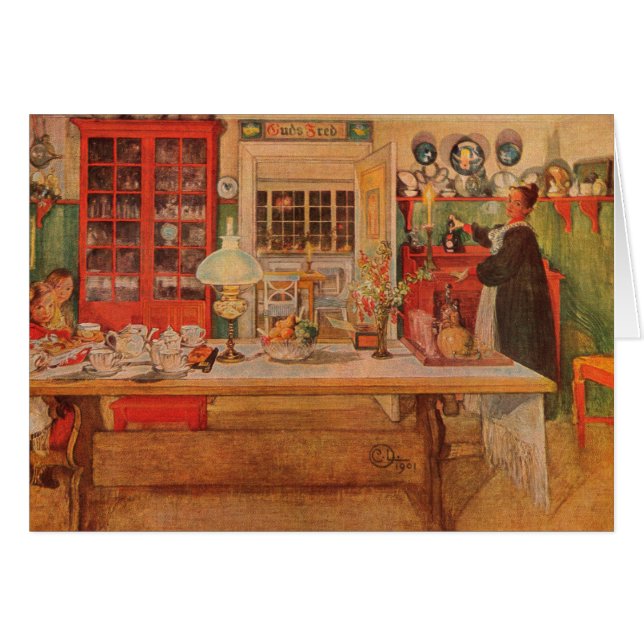 Cartão Preparando-se para um jogo de cartas de Carl Larss (Frente Horizontal)