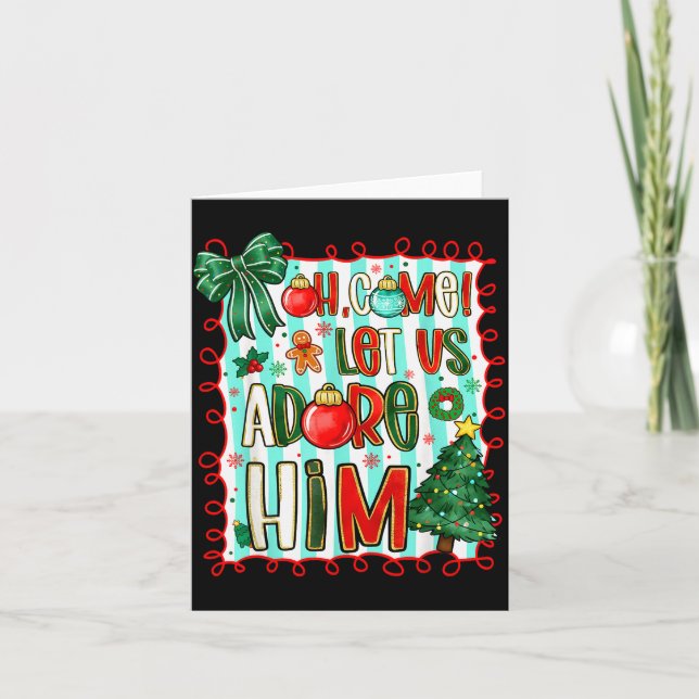 Cartão Preppy Christian Oh Come Let Us Adore Him Christma (Frente)