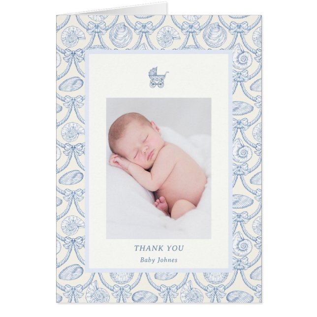 Cartão Preppy Couquette Coastal Baby Thank You Card (Frente)
