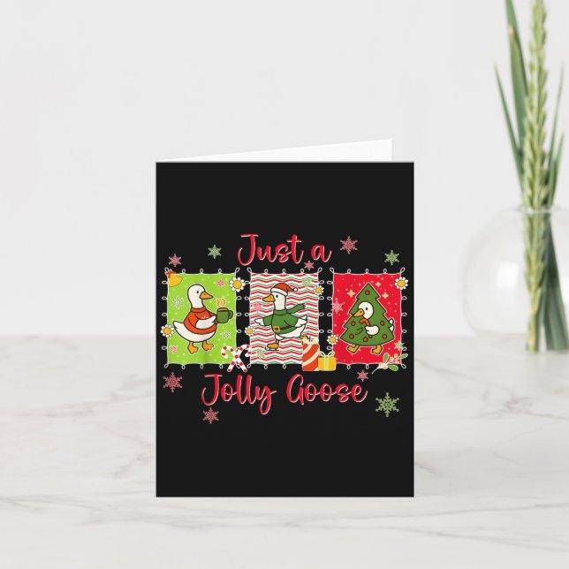 Cartão Preppy Cute Just A Jolly Goose Merry Goosemas Chri (Frente)