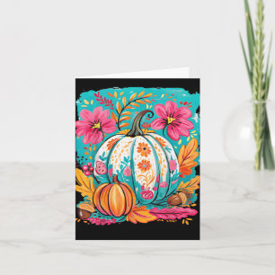 Cartão Preppy Floral Fall Pumpkin Autumn Ação de Graças C
