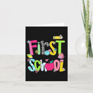 Cartão Preppy Happy First Day School Teacher Girl Back