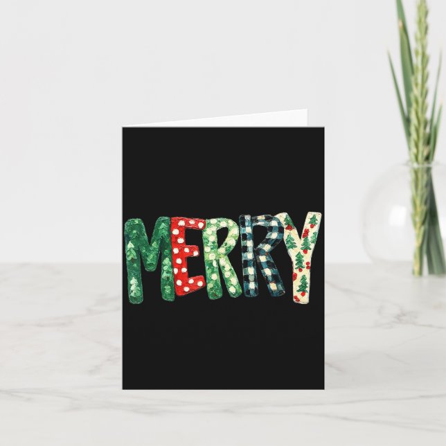 Cartão Preppy Merry,christmas Funny Froral Checkered Gift (Frente)