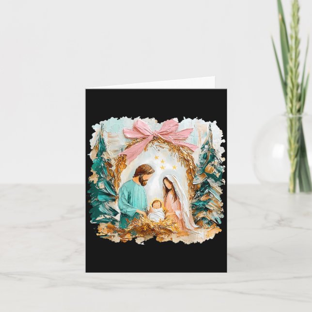 Cartão Preppy Painted Christian Nativity Scene God Faith  (Frente)