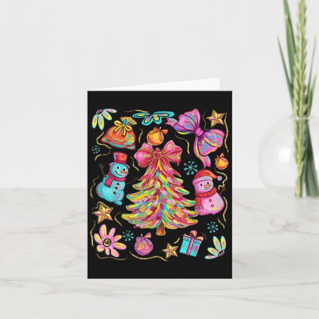 Cartão Preppy Xmas Coquette Bow Lace Merry Bright Christm (Frente)