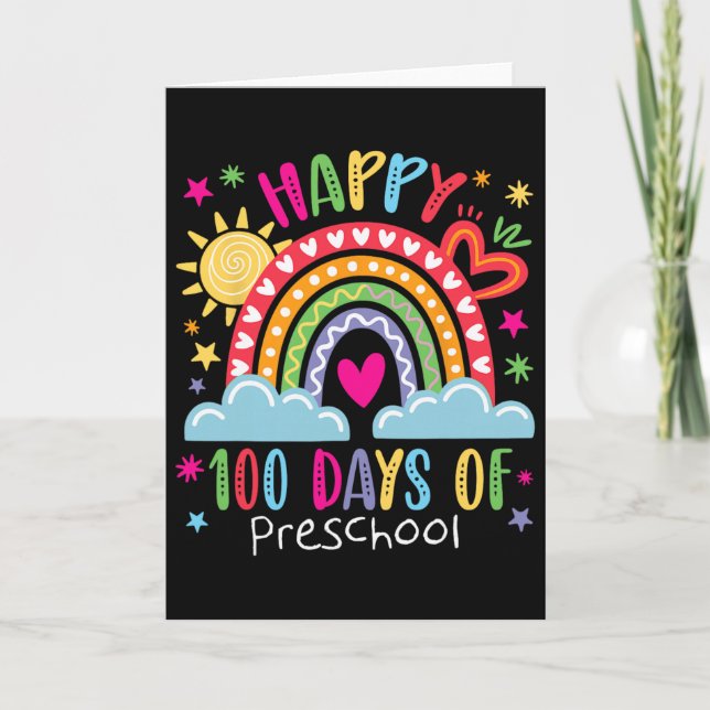 Cartão Preschool Teacher Girls Kids Rainbow 100 Days Of S (Frente)