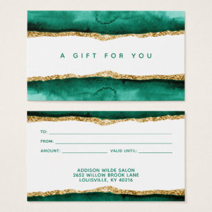 Cartão Presente Aquarela Verde Esmeralda e Dourado