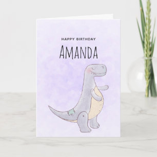 Cartão Presente de aniversário em aquarela de dinossauro 