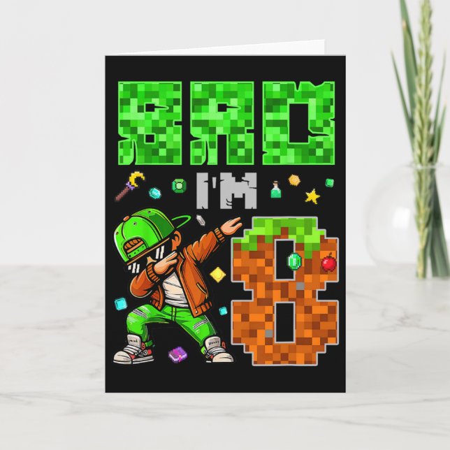 Cartão Presente de Aniversário Estilo Pixel Dab Gamer Par (Frente)