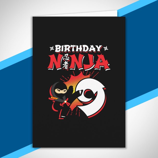 Cartão Presente de Aniversário Infantil Ninja - 9 Anos (Criador carregado)