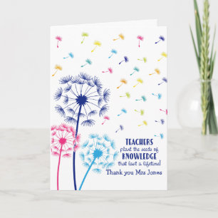 Cartão presente de apreciação ao professor dandelion impr