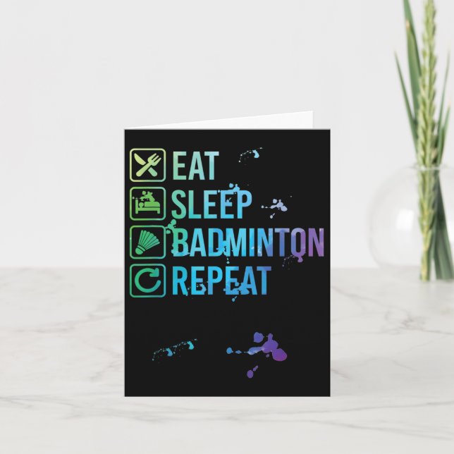 Cartão Presente de Aquarela Badminton Comer Dormir Repeti (Frente)