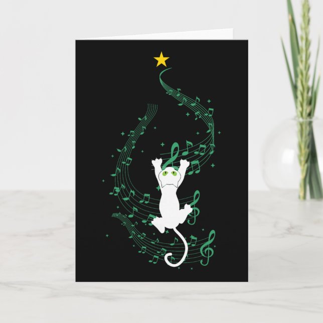 Cartão Presente de árvore de Natal de nota musical de gat (Frente)