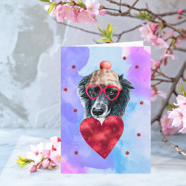 Cartão Presente de Dia dos Namorados Border Collie Roxo A
