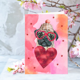 Cartão Presente de Dia dos Namorados Pug Laranja Rosa Cac