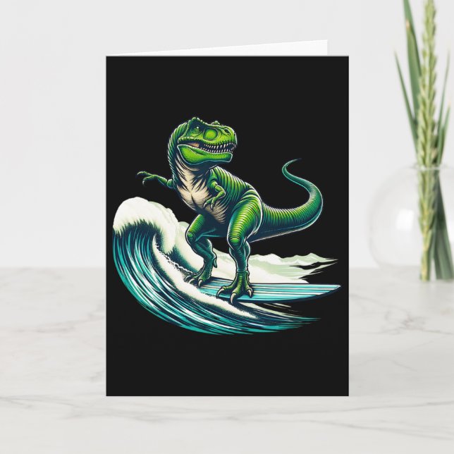 Cartão Presente de Dinossauro T-rex Surfando Para M (Frente)