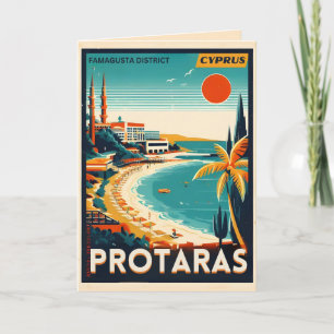 Cartão Presente de férias na praia de Protaras vintage Ch