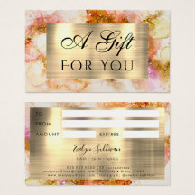 cartão-presente de folha de cor aquosa dourada