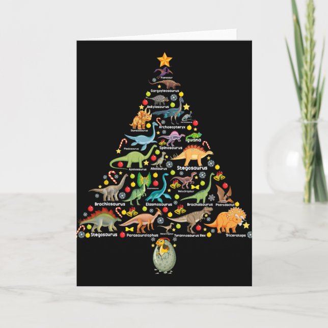 Cartão Presente de Natal Árvore de Natal Dinossauro Fofa  (Frente)