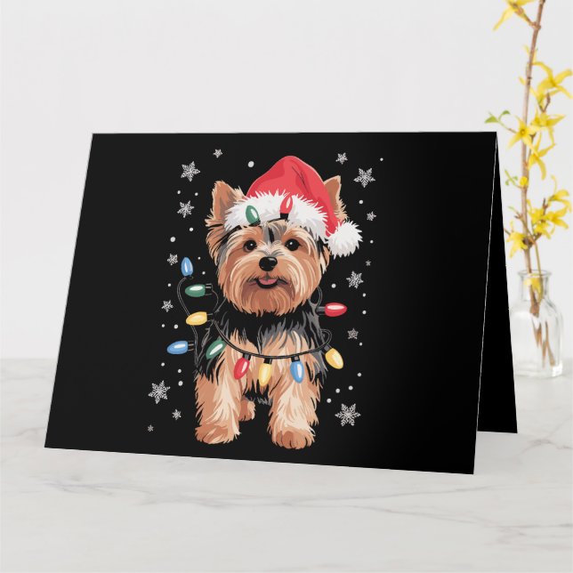 Cartão Presente de Natal de Yorkie Cachorro Long Xmas (Flor Amarela)