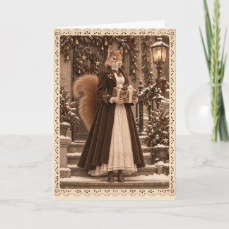 Cartão Presente de Natal Esquilo Vitoriano Sépia