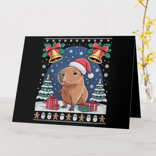 Cartão Presente de Natal para Amante de Capivara Camisa F (Flor Amarela)