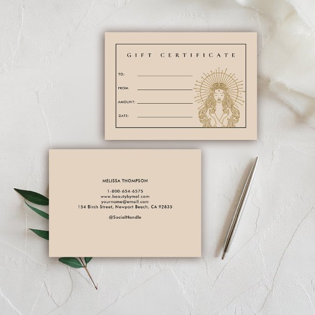 Cartão-Presente de Tarot Beige Tarot Salon Makeup  (hair salon gift certificate mystical tarot celestial beauty makeup nails lashes stylist beauty beige)
