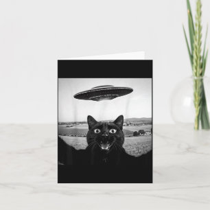 Cartão Presente Divertido De Gato Preto Selfie Ufo Alien