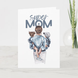 Cartão Presente Personalizado de Super Mãe com Filho e Fi