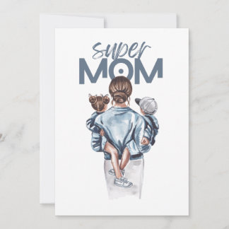 Cartão Presente Personalizado Super Mãe com Filho e Filha