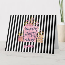Cartão Presente Rosa, Black & White Stripes de aniversári