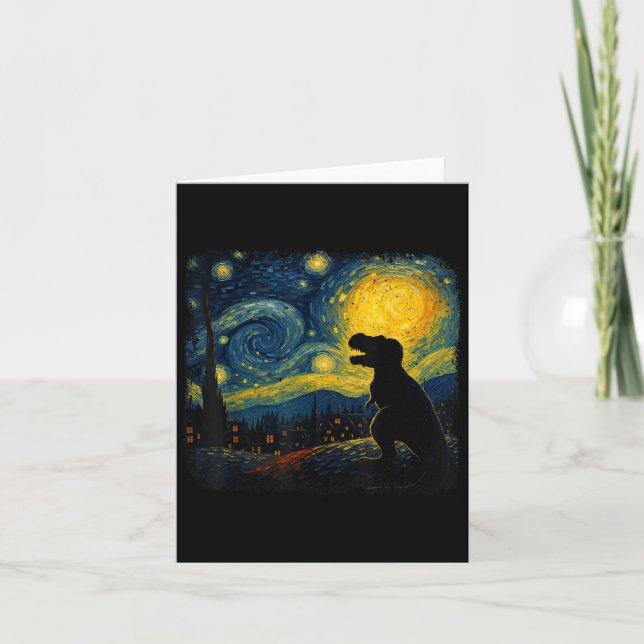 Cartão Presente T Rex Noite Estrelada Van Gogh Dinossauro (Frente)