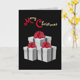 Cartão Presentes Cinza Branco com Listras Finas e Laço Ve