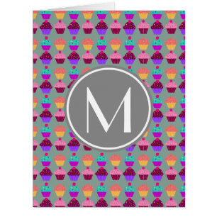 Cartão Presentes de Monograma da Cinza cupcake