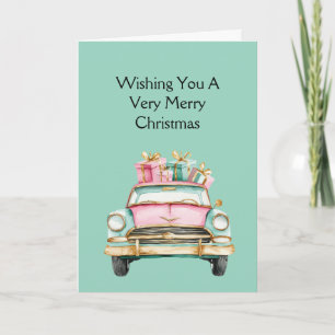 Cartão Presentes de Natal de Carro Rosa Menta