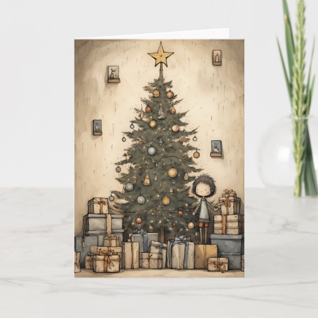 Cartão Presentes De Natal Sob A Ilustração De Árvore (Frente)