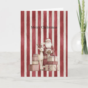 Cartão Presentes de Veado do Papai Noel Listras de Creme