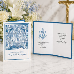 Cartão Pressuposto Virgem Maria Azul Elegante Religiosa