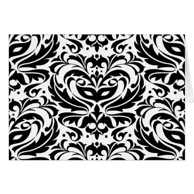 Cartão preto & branco do damasco do mascarada (Frente Horizontal)