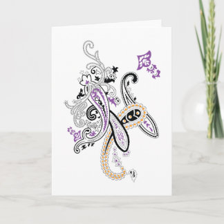 Cartão Preto Branco Roxo Laranja Ornato Paisley