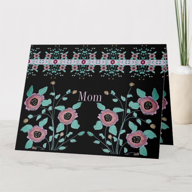 Cartão Preto Com Pinks E Turquesa (Frente)