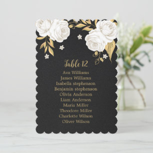 cartão preto de flores brancas douradas