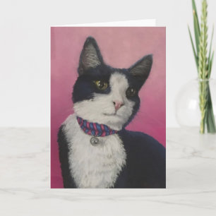 Cartão preto e branco do gato do smoking